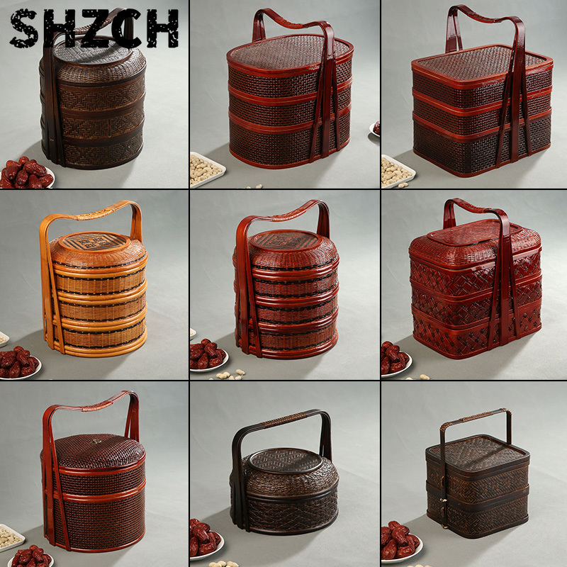 Bamboo Picnic Basket with Lid  - Food Snacks Hamper 评论和价格