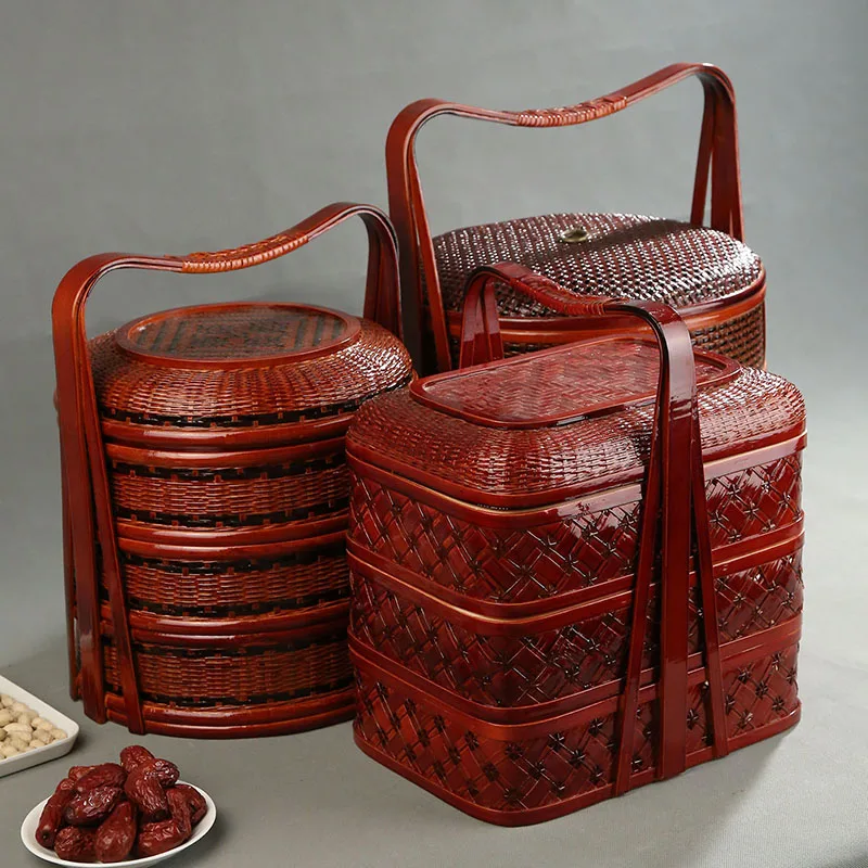 Bamboo Picnic Basket with Lid  - Food Snacks Hamper 评论和价格